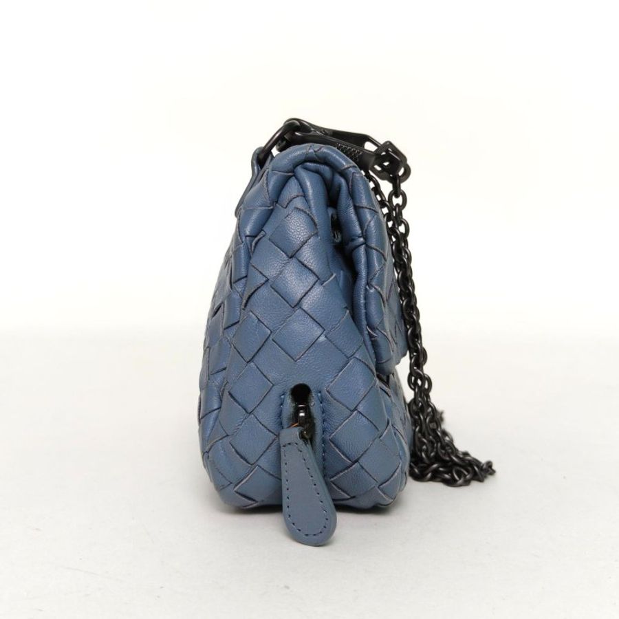 BOTTEGA VENETA 藍色羊皮經典編織鏈條包斜挎包肩背包-1