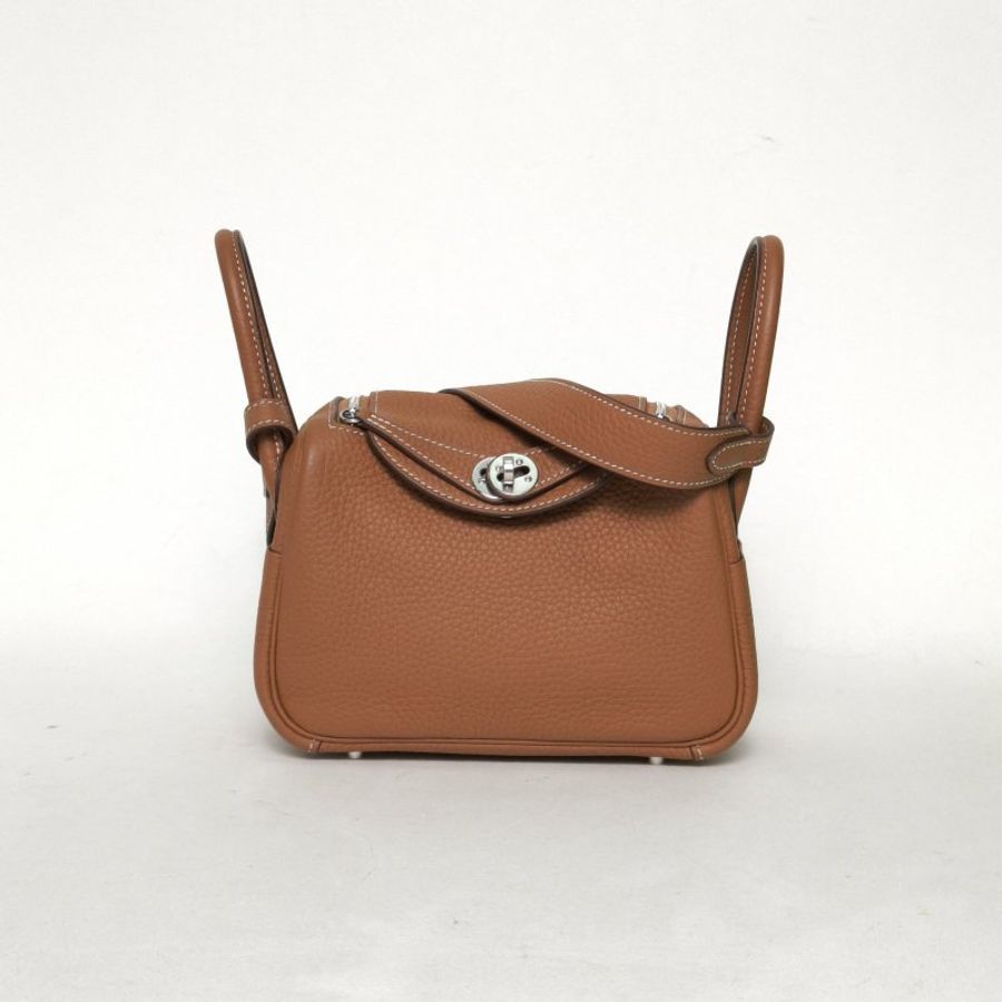 HERMES LindyMini37金棕色TC皮Y刻銀扣肩背包-0