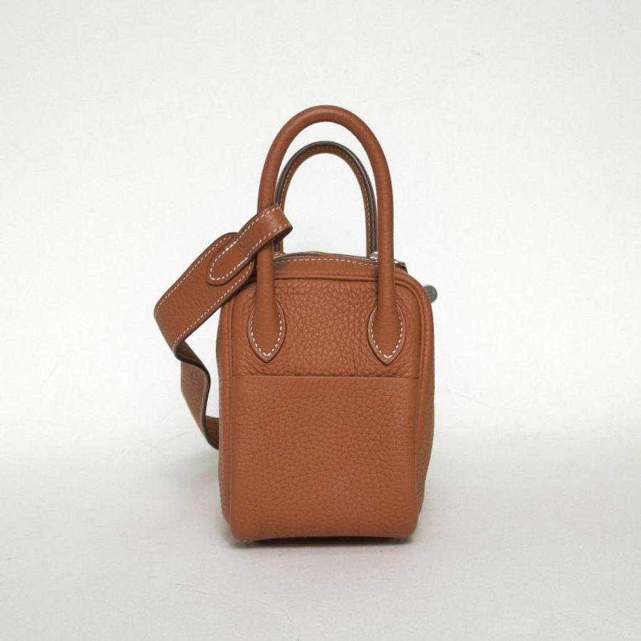 HERMES LindyMini37金棕色TC皮Y刻銀扣肩背包-3