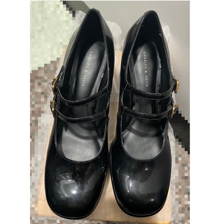 CHARLES & KEITH 小CK 雙帶厚底瑪莉珍鞋 黑色 漆皮 粗跟 39 CK1-60280370-1