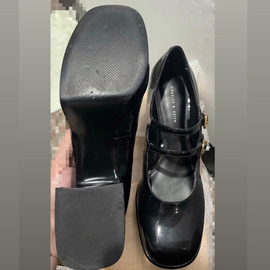 CHARLES & KEITH 小CK 雙帶厚底瑪莉珍鞋 黑色 漆皮 粗跟 39 CK1-60280370-9