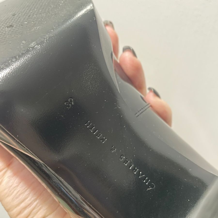CHARLES & KEITH 小CK 雙帶厚底瑪莉珍鞋 黑色 漆皮 粗跟 39 CK1-60280370-10