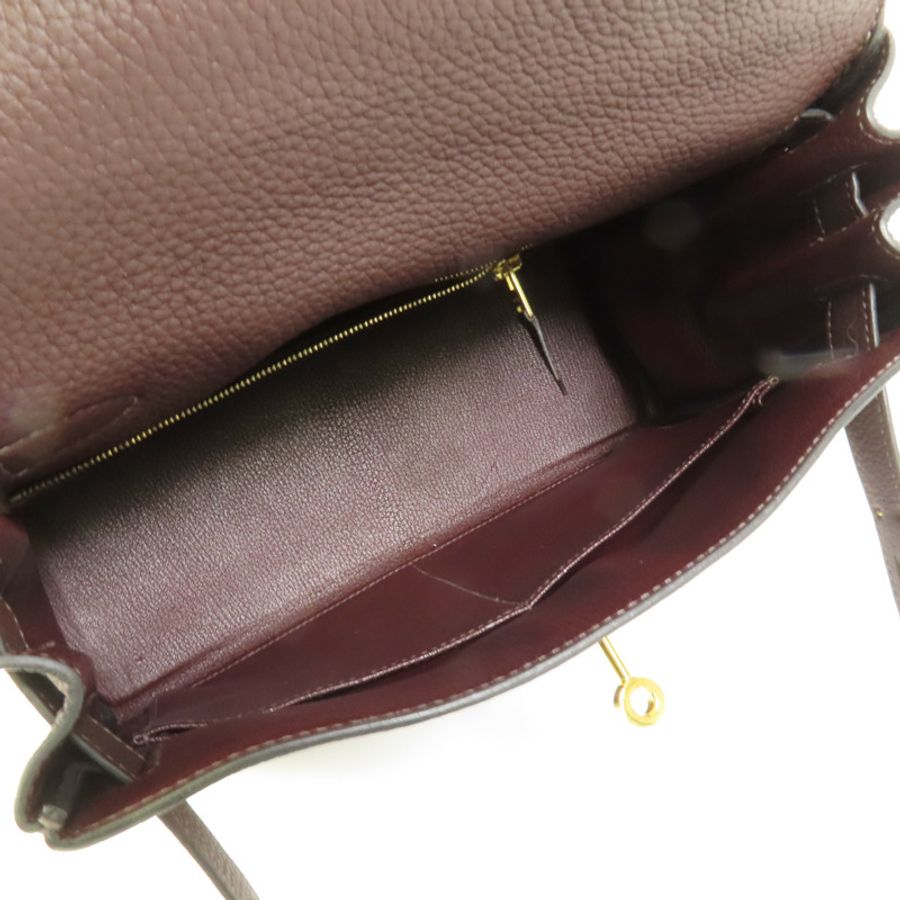 HERMES 【Hermes Fair】Togo皮革Kelly 28金扣手挽肩背兩用袋Rouge Sellier-4