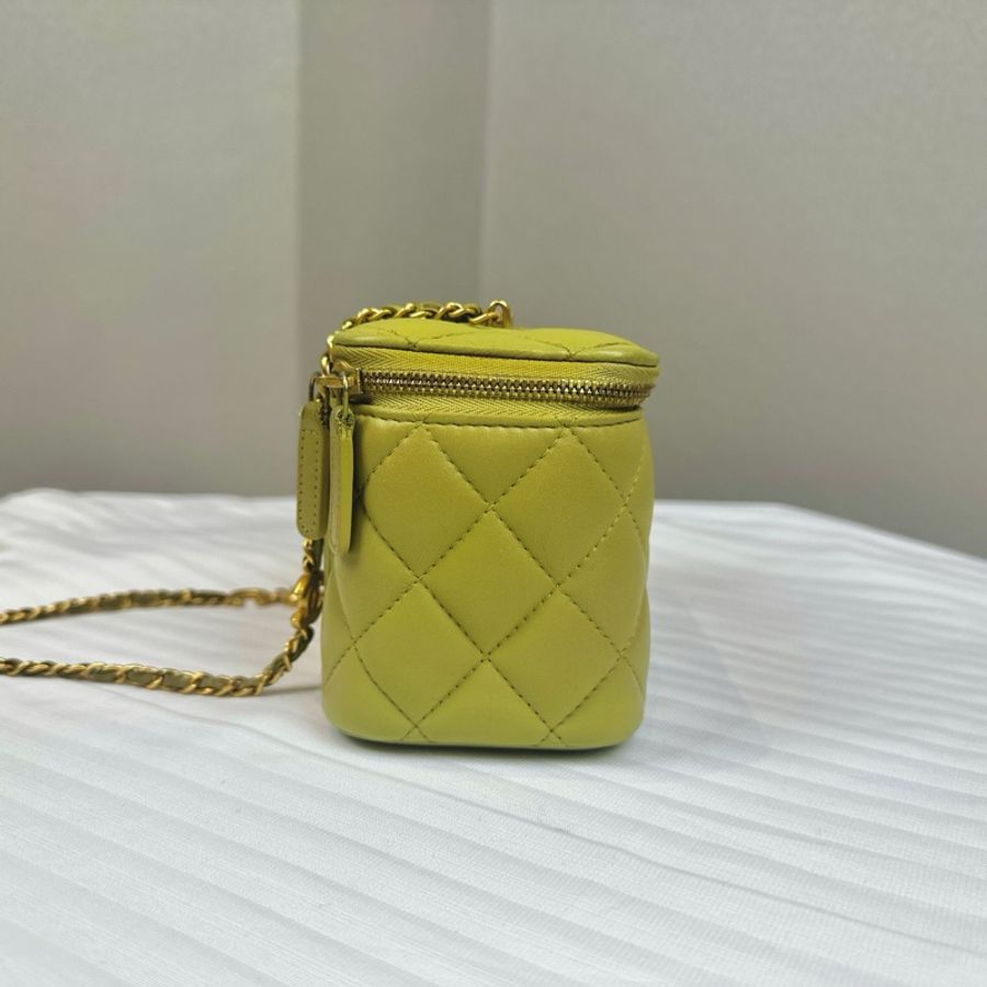 香奈兒/Chanel 淺綠羊皮手提單肩盒子斜挎化妝包帶鏡子17×8×9.5cm-4