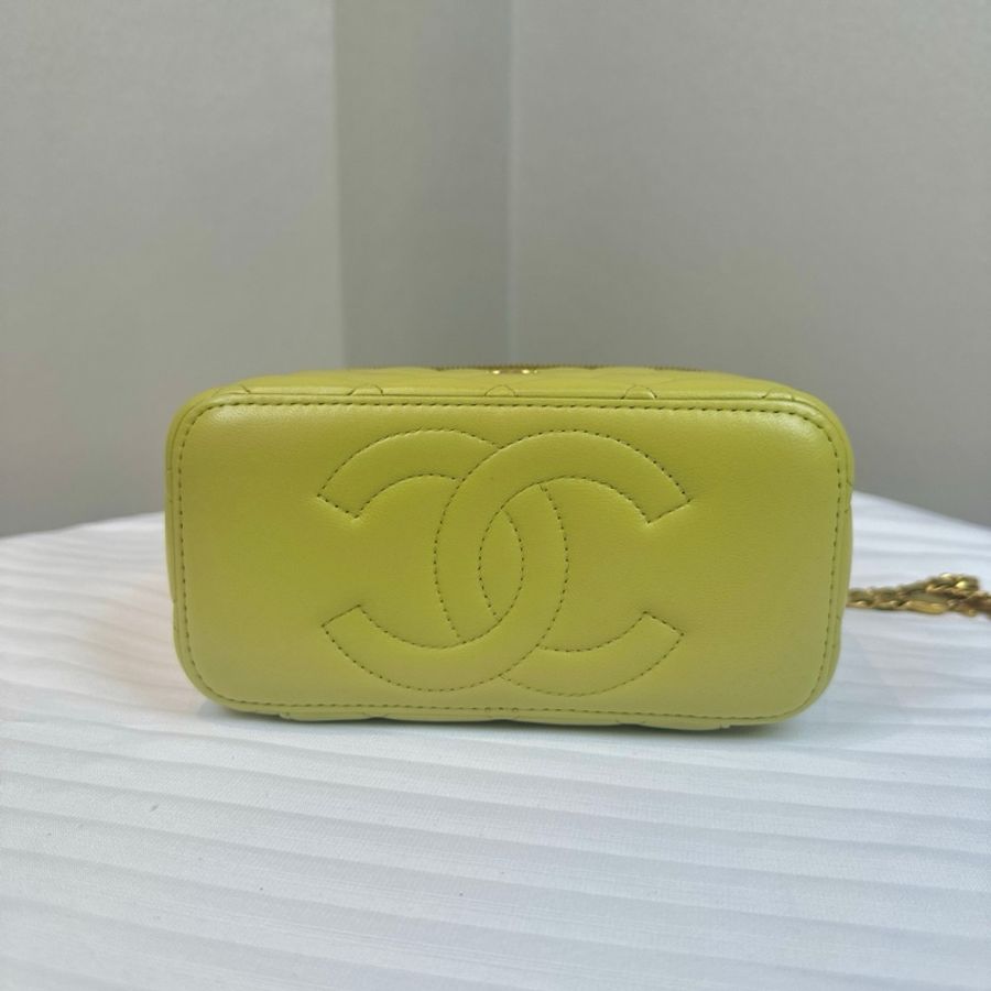 香奈兒/Chanel 淺綠羊皮手提單肩盒子斜挎化妝包帶鏡子17×8×9.5cm-11