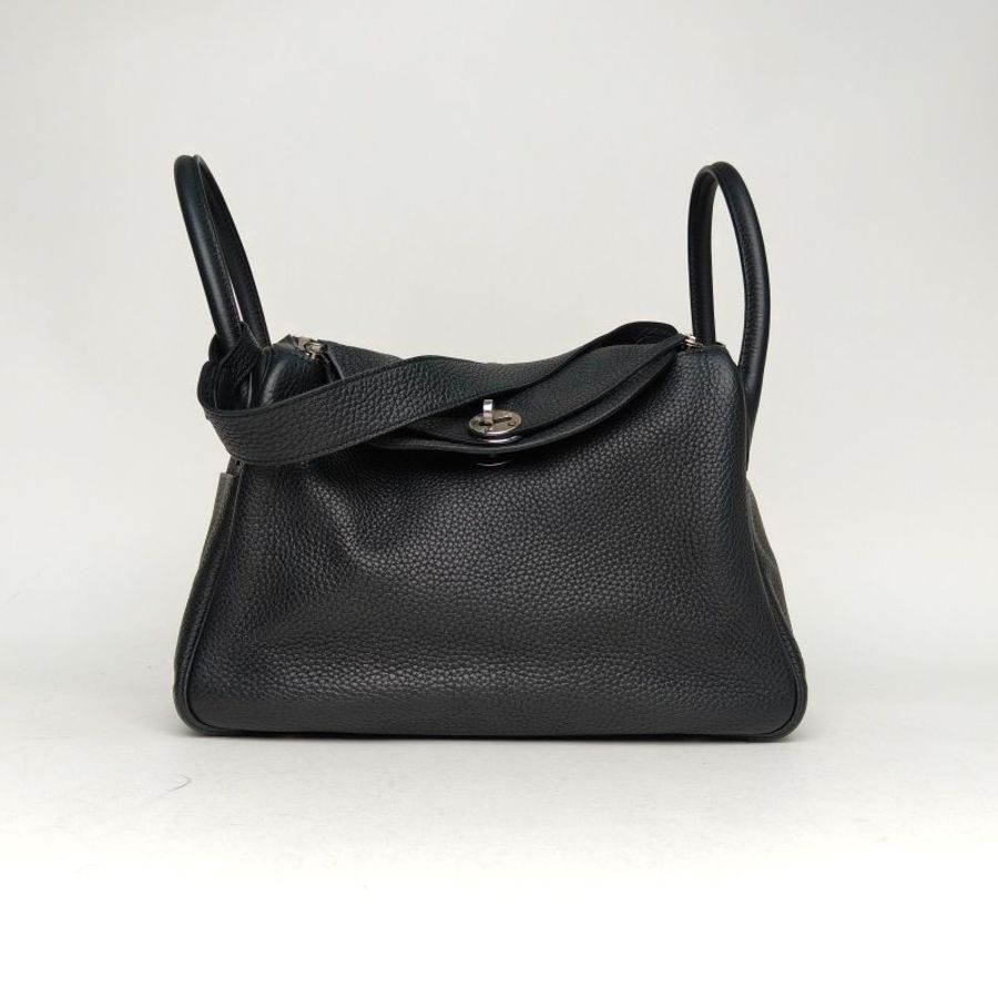 HERMES Lindy3089黑色TC皮X刻銀扣肩背包-0