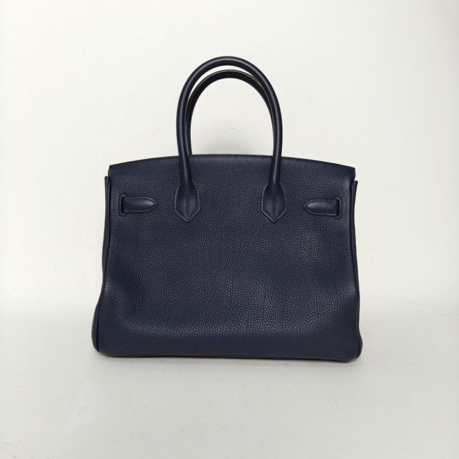 HERMES Birkin302Z午夜藍Togo皮A刻銀扣肩背包-2