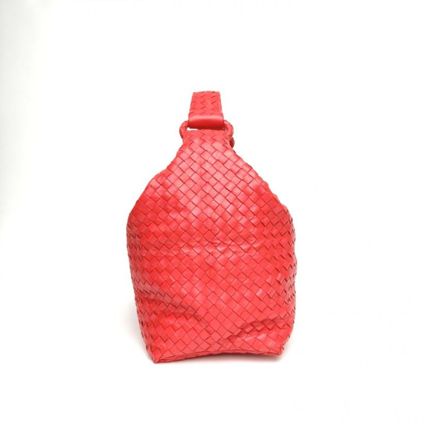 BOTTEGA VENETA 紅色羊皮大號編織單肩包飯盒包肩背包-3