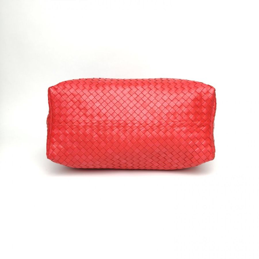 BOTTEGA VENETA 紅色羊皮大號編織單肩包飯盒包肩背包-4