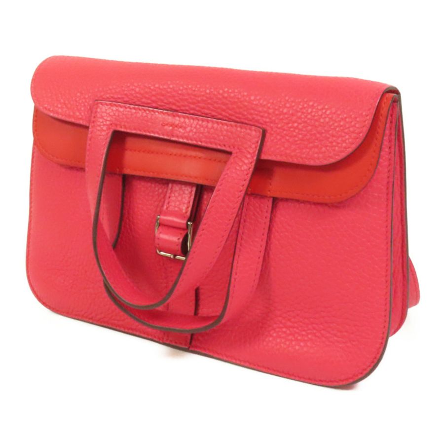 HERMES Clemence皮革Halzan 25銀扣手挽肩背兩用袋Rose Extreme-2