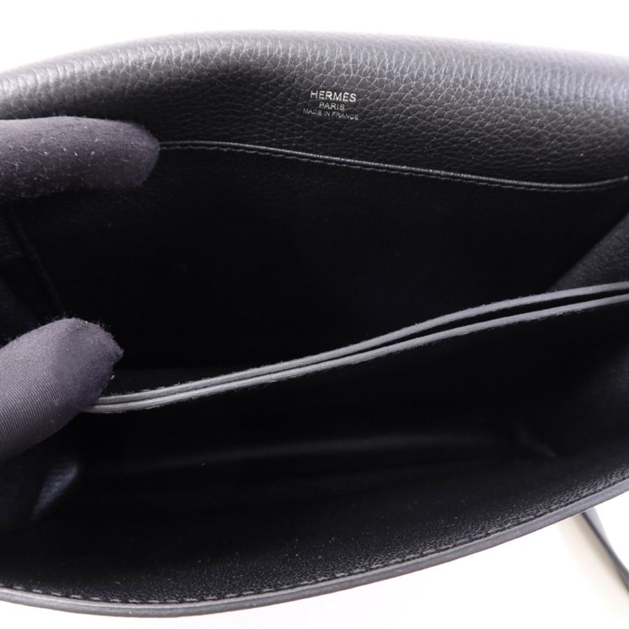 HERMES Clemence皮革Roulis 23銀扣肩背袋Noir-4