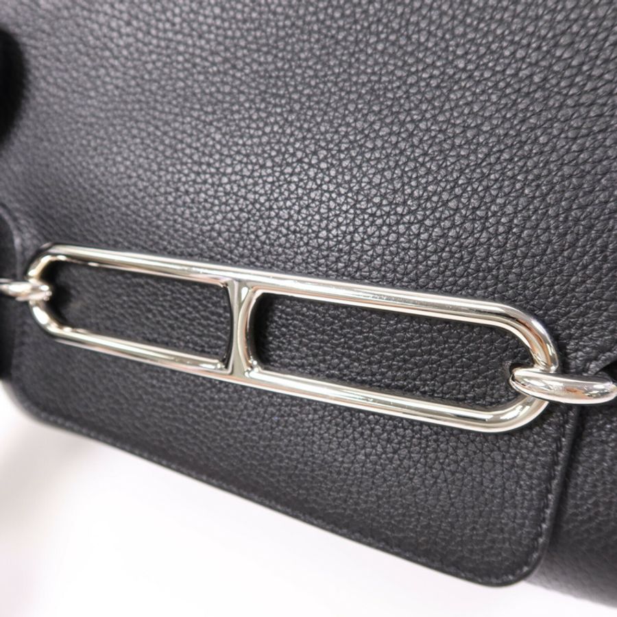 HERMES Clemence皮革Roulis 23銀扣肩背袋Noir-6