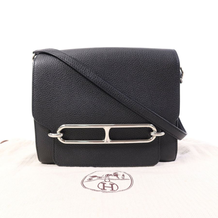 HERMES Clemence皮革Roulis 23銀扣肩背袋Noir-9