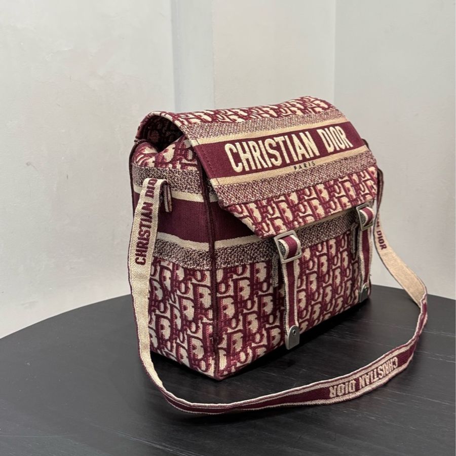 Dior 迪奧 中號 Diorcamp手袋 紅色格紋布Oblique印花刺繡單肩斜挎包郵差包 尺寸約27×25×12,自重輕容量大-1