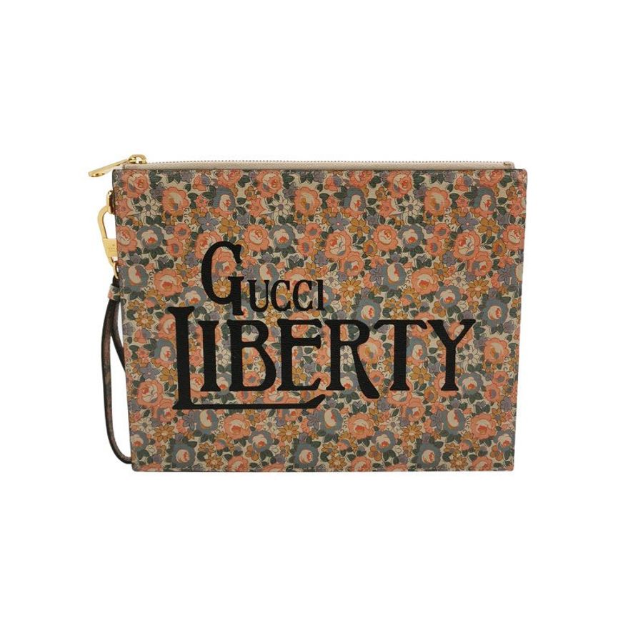 Gucci牛皮花卉滿印字母Logo拉鏈手拿包-0