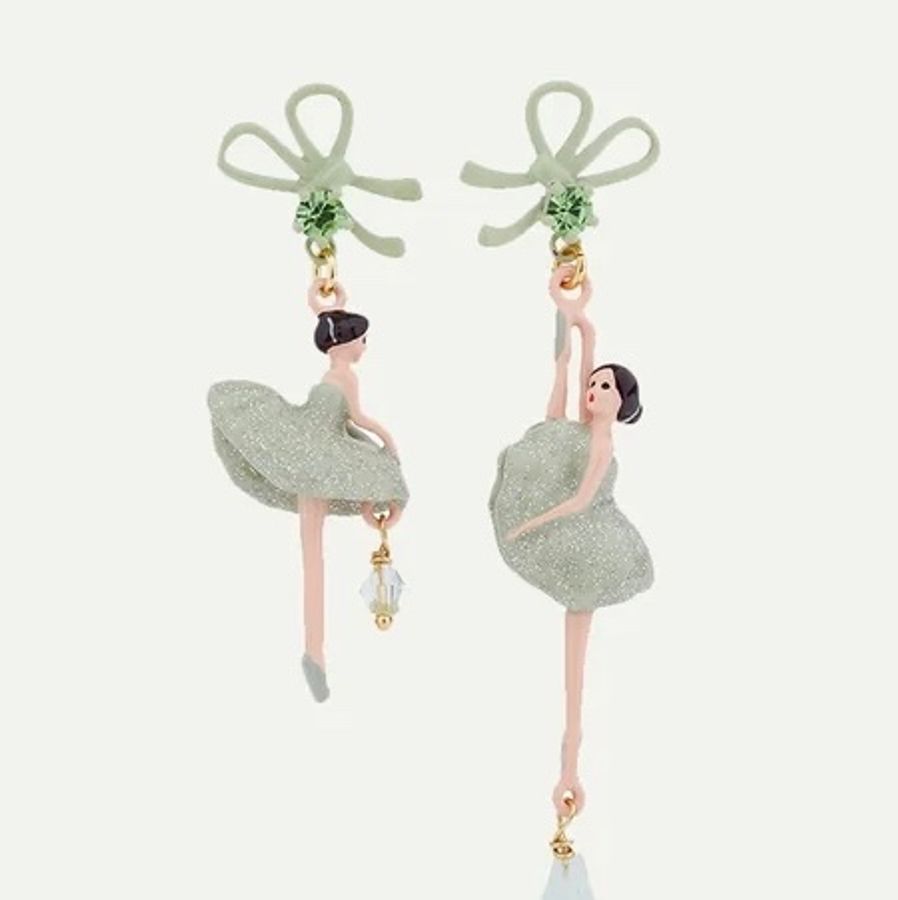 🌸 Les Néréides 絕版珍藏🌸｜耳夾款｜PAS DE DEUX 芭蕾舞者不對稱耳環｜薄荷綠蝴蝶結｜附購買證明🌸-0