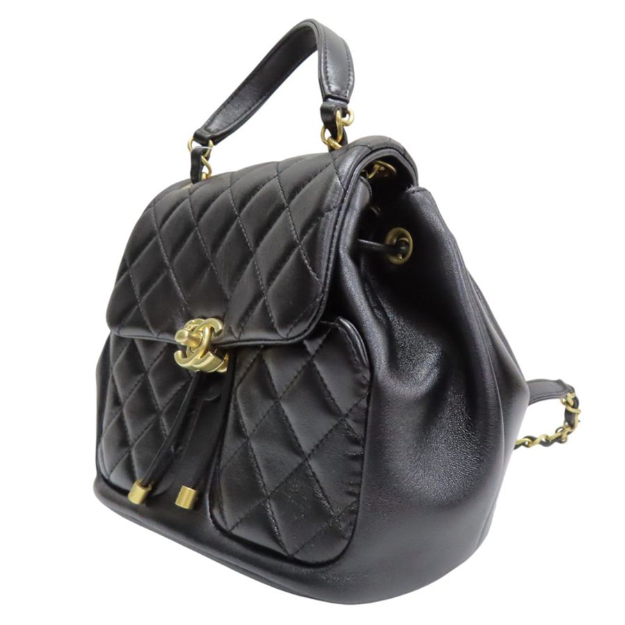 黑色菱格紋羊皮後背金扣【CHANEL 香奈兒】 AS4493-2