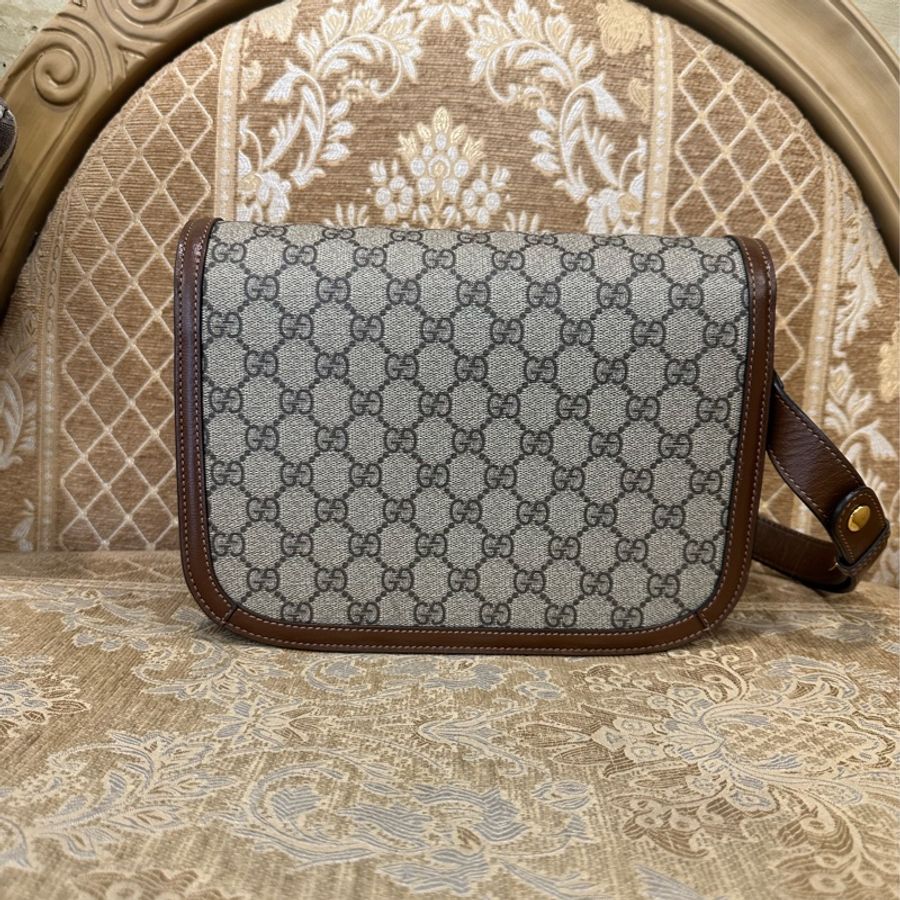 Gucci PVC咖牛皮金釦1955馬銜下蓋肩斜背包-1