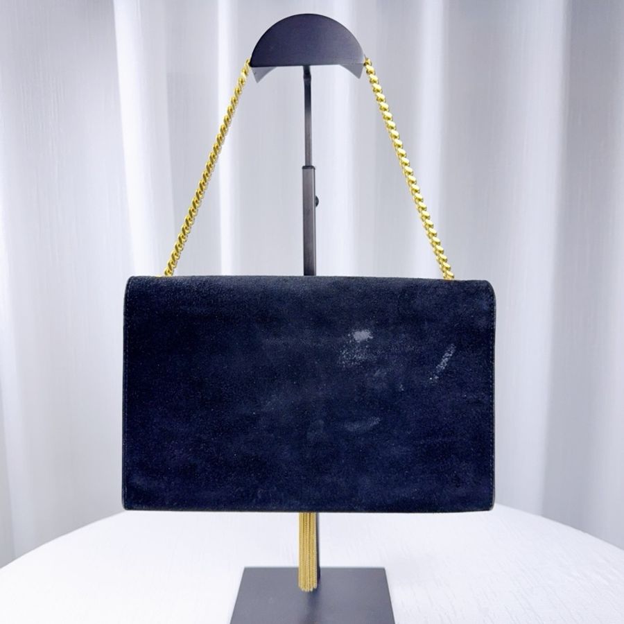 97新 聖羅蘭/Saint Laurent YSL KATE 凱特包中號黑色麂皮金色流蘇鏈條單肩斜背包 24x5x15cm-1