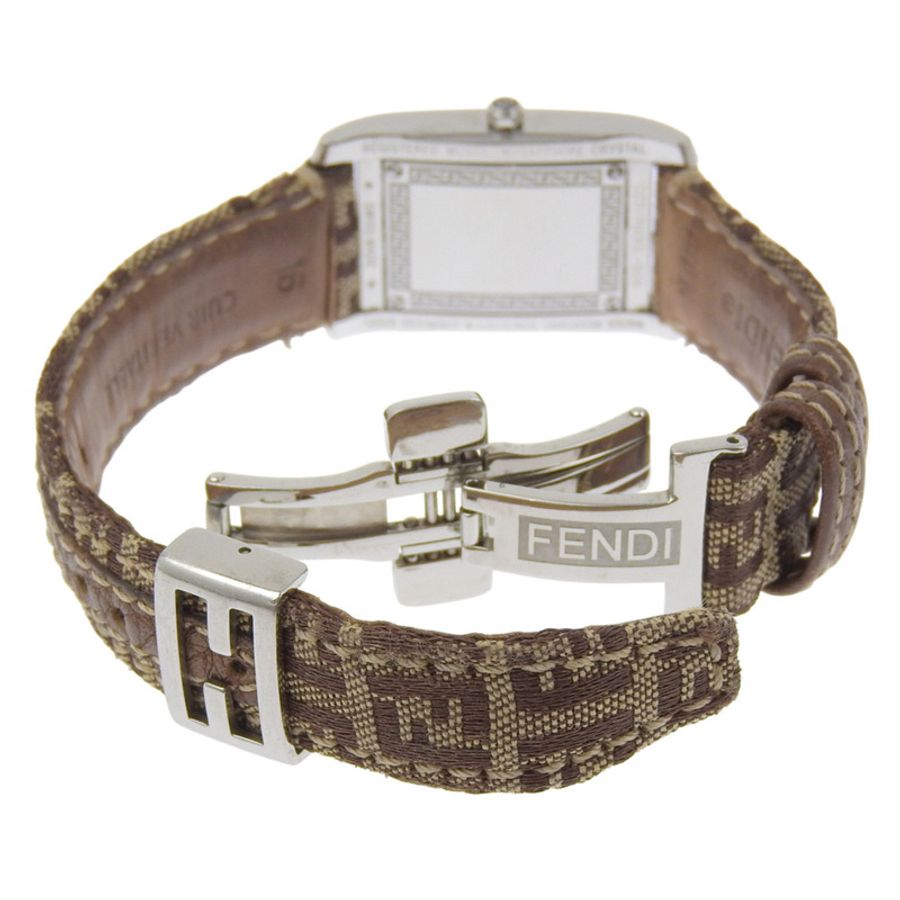Fendi 7600L 女士腕錶,不鏽鋼和皮革錶帶,石英機芯,指針式顯示,白色錶盤-4