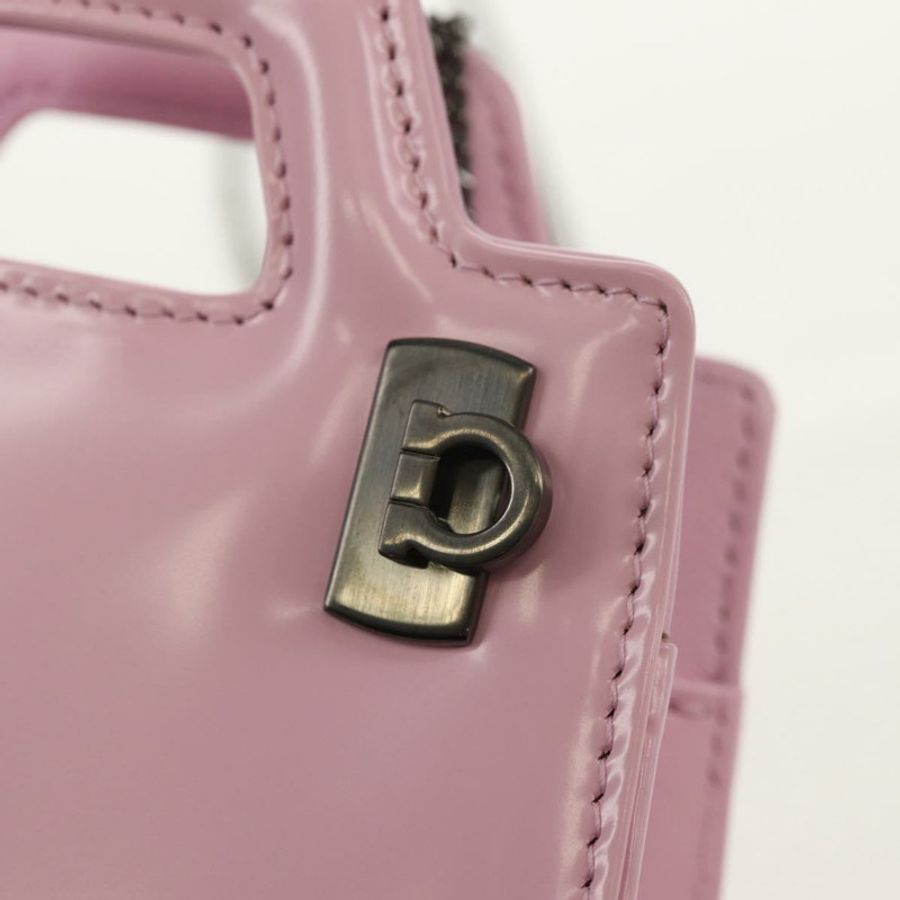 【日本直送】Salvatore Ferragamo Chain Gancini 肩包 琺瑯 2way 粉紅 Auth 156294V-17