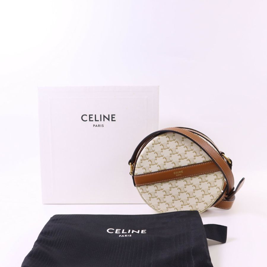 CELINE 塗層帆布Triomphe Round Shoulder Bag金扣肩背袋-14