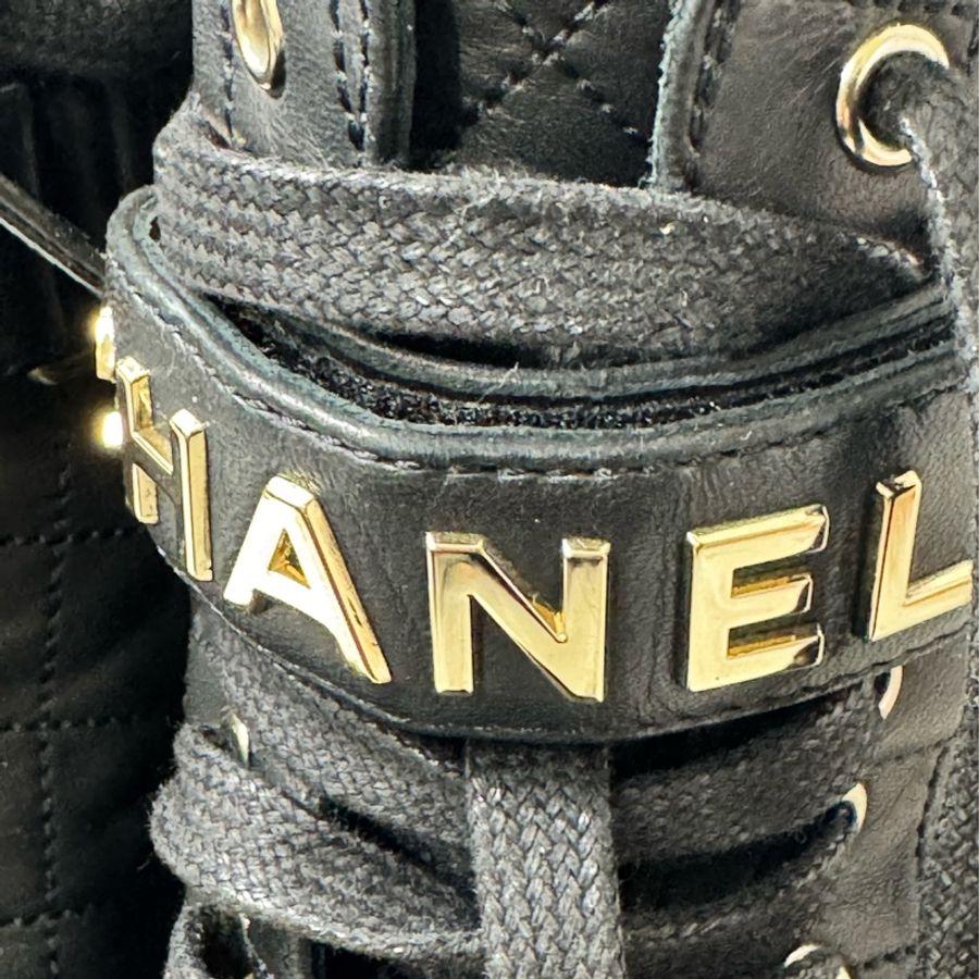 Chanel 黑色菱格紋羊皮靴-7