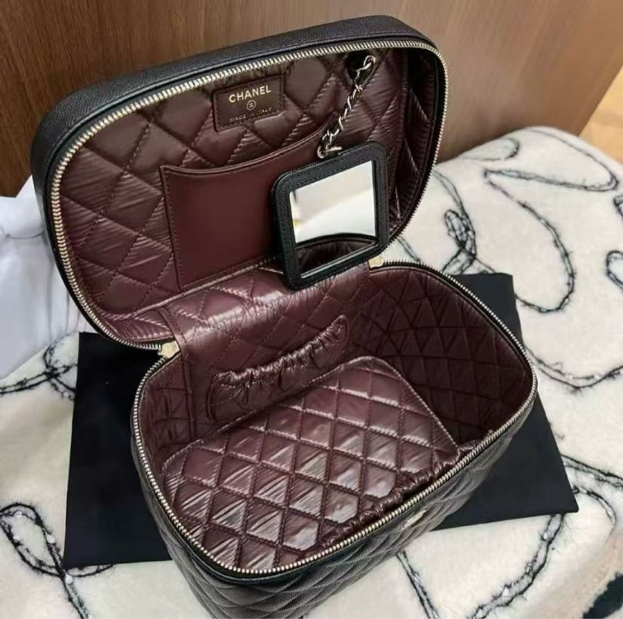 🔥新到:99新25年晶片 Chanel/香奈兒 黑金荔枝牛皮 大號化妝盒,尺寸:21*15*14cm-8