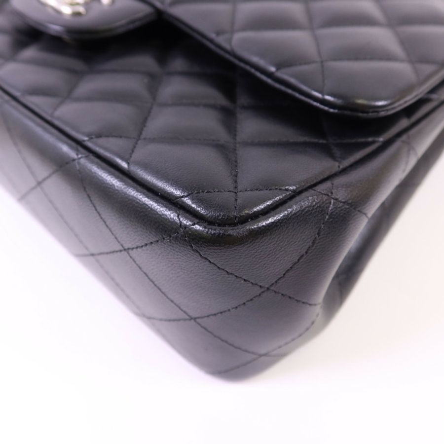 CHANEL 羊皮皮革Large Classic銀扣鏈帶手挽肩背兩用袋-11