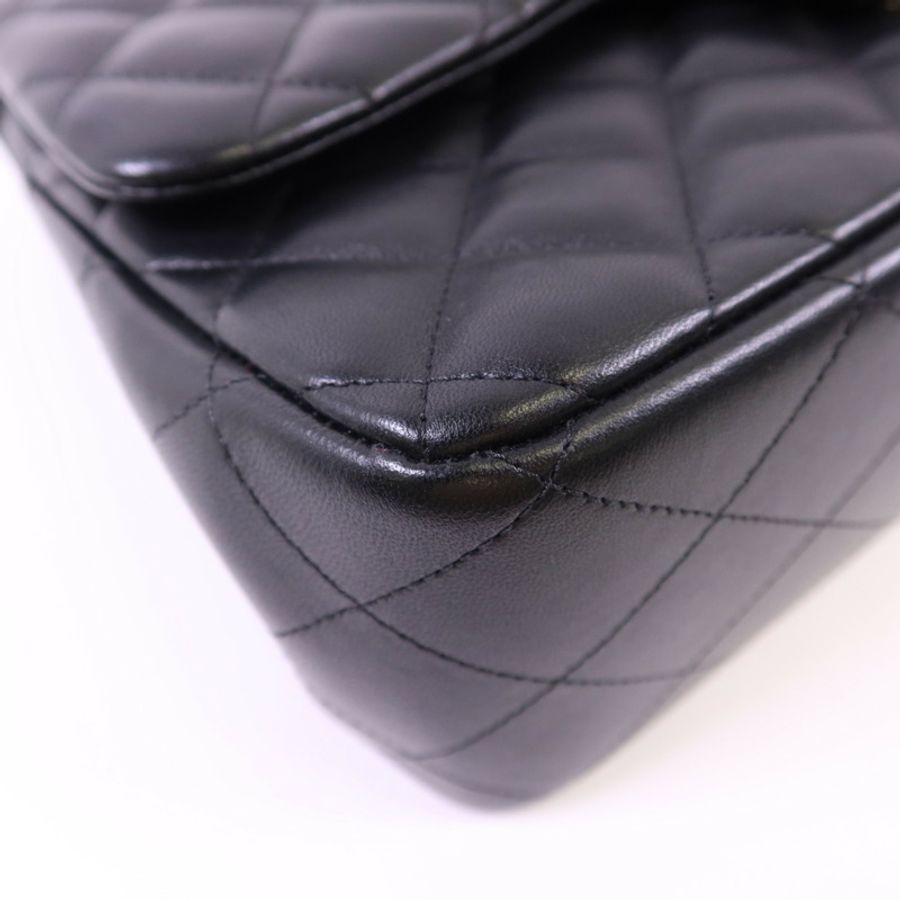 CHANEL 羊皮皮革Large Classic銀扣鏈帶手挽肩背兩用袋-12
