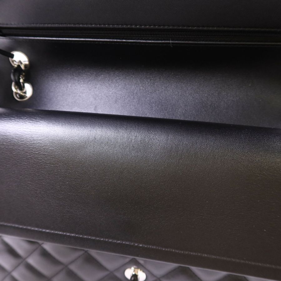 CHANEL 羊皮皮革Large Classic銀扣鏈帶手挽肩背兩用袋-16
