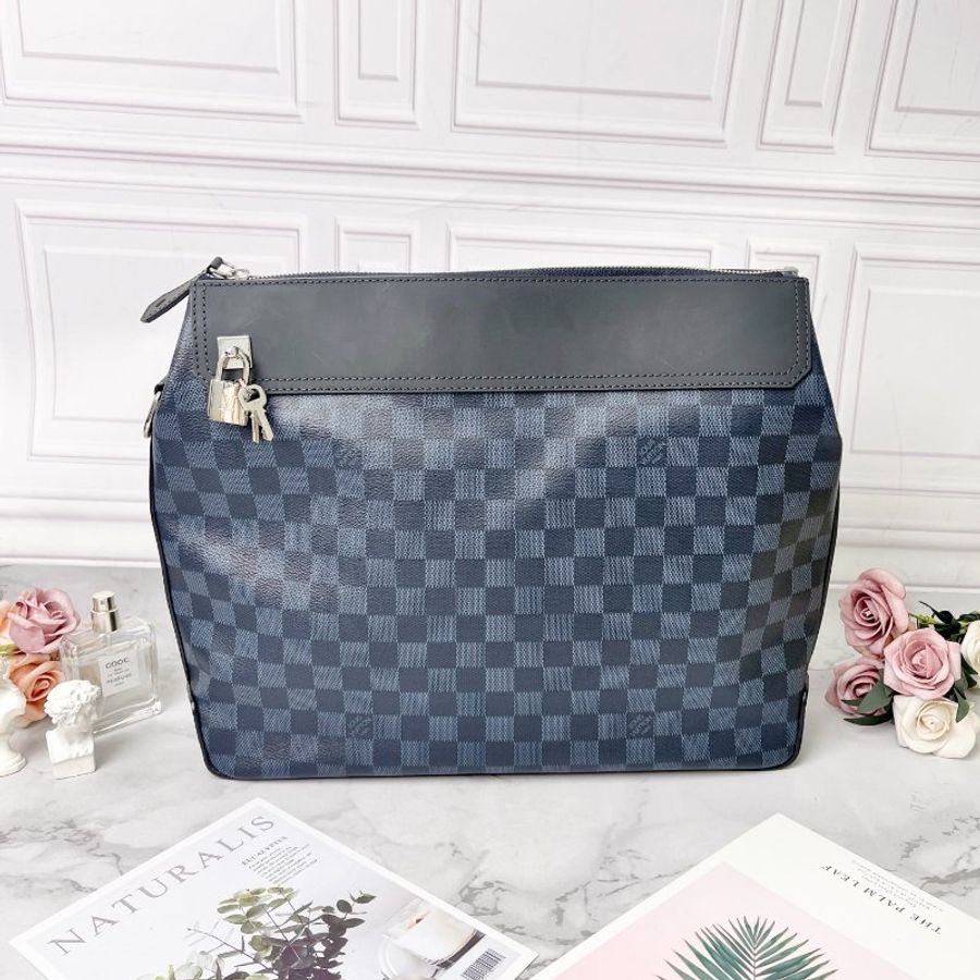 LV Greenwich藍色棋盤格郵差包36×30×8 99新配件塵袋-2