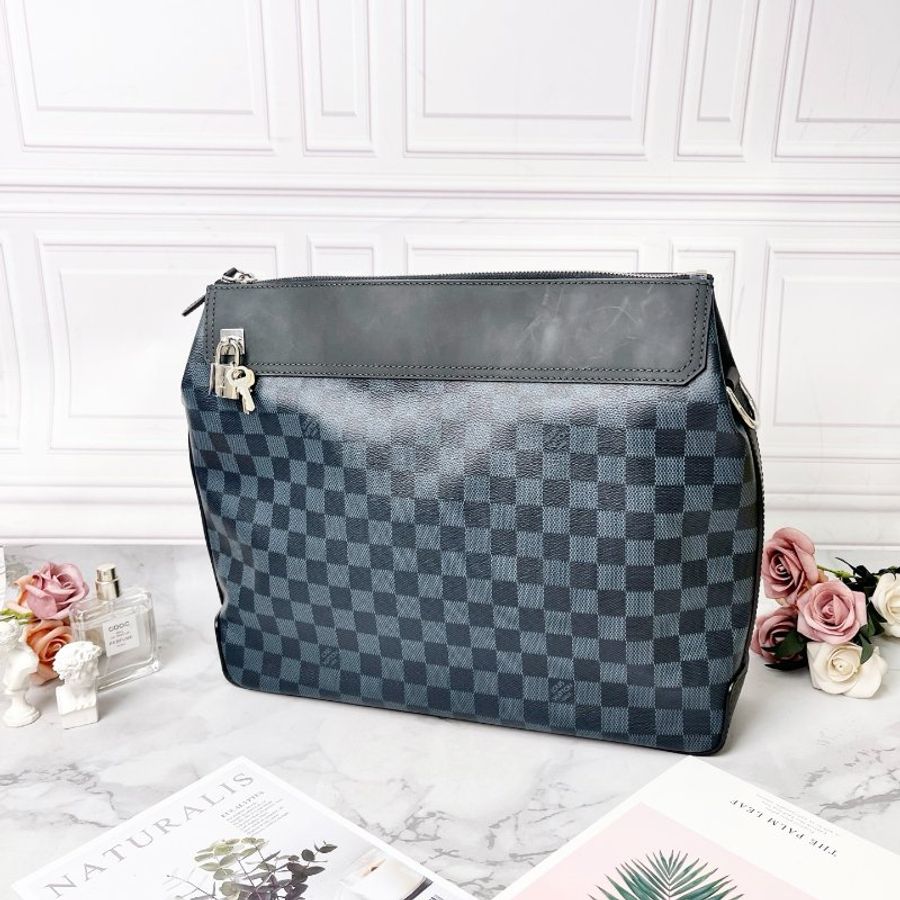 LV Greenwich藍色棋盤格郵差包36×30×8 99新配件塵袋-3