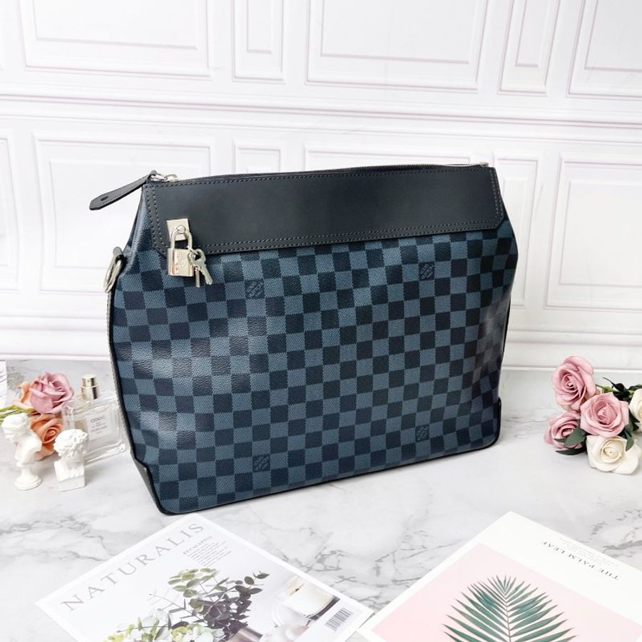 LV Greenwich藍色棋盤格郵差包36×30×8 99新配件塵袋-4