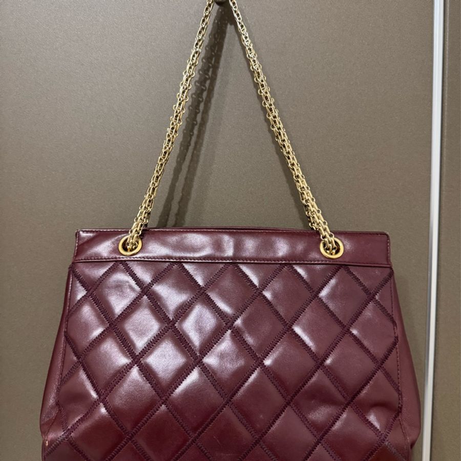 Chanel 二手 牛皮酒紅色肩背包-6