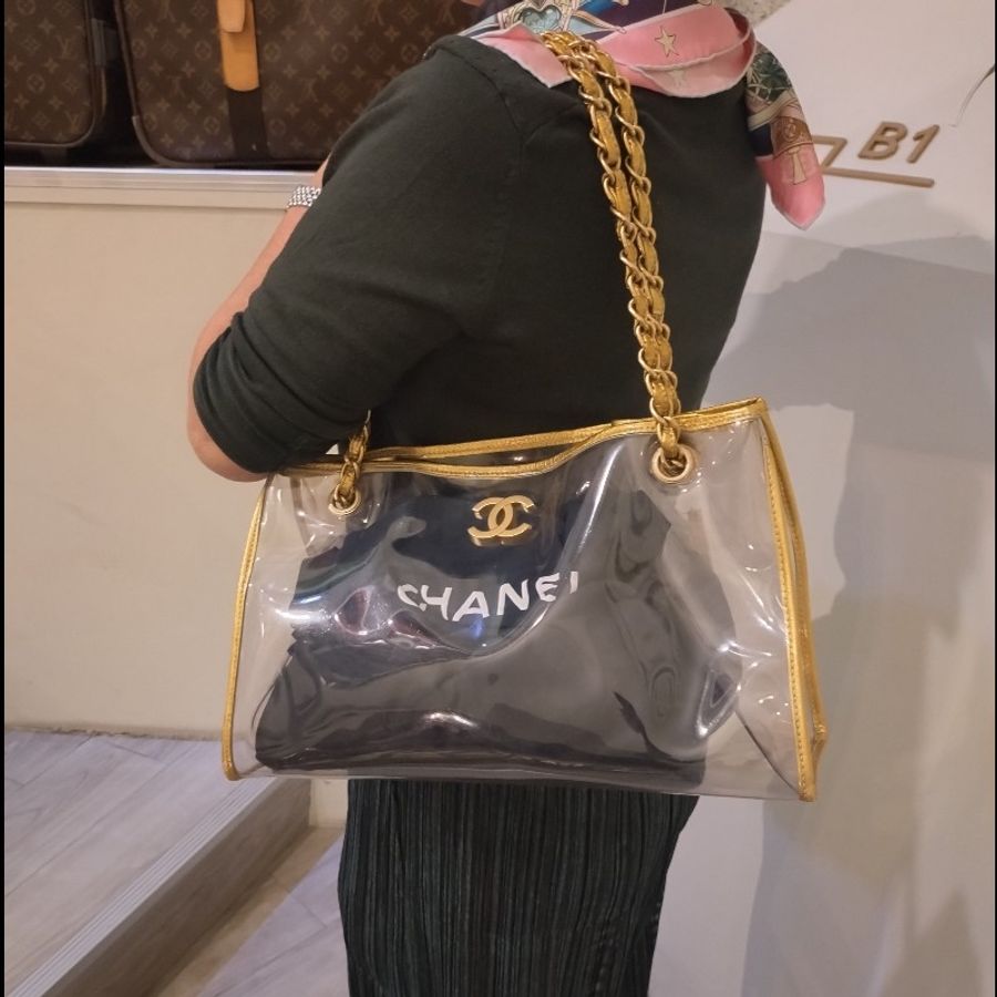 Chanel 金鍊透明托特包-3