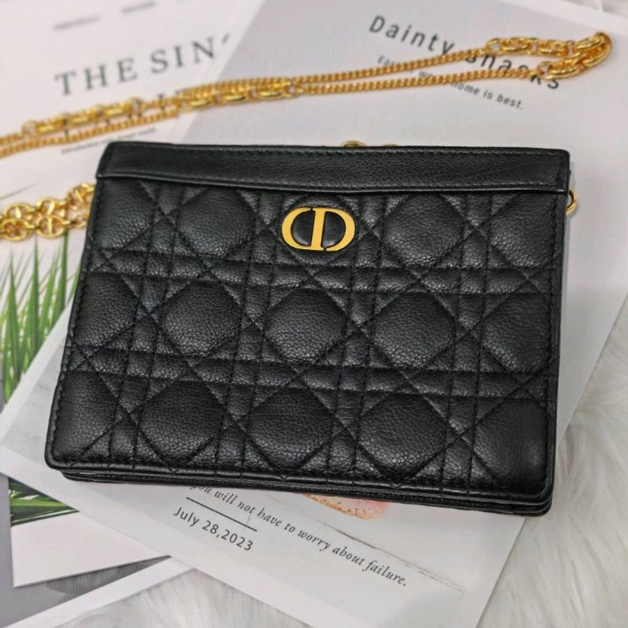 Dior Caro 黑色 藤格紋 牛皮 中號 金鏈-0