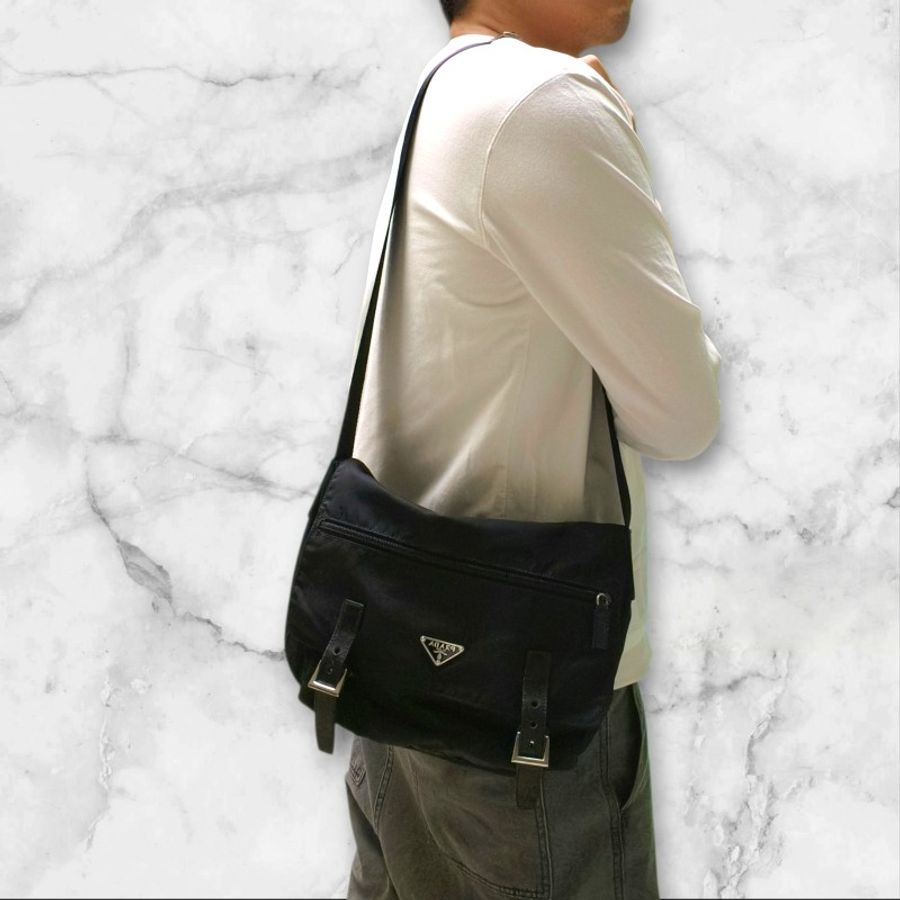 ㊣✨PRADA✨(附防塵袋)普拉達 黑色 帆布 皮革 口袋 郵差包 肩背包 斜背包 /二手包/二手精品🌳二手樹屋🌳-49