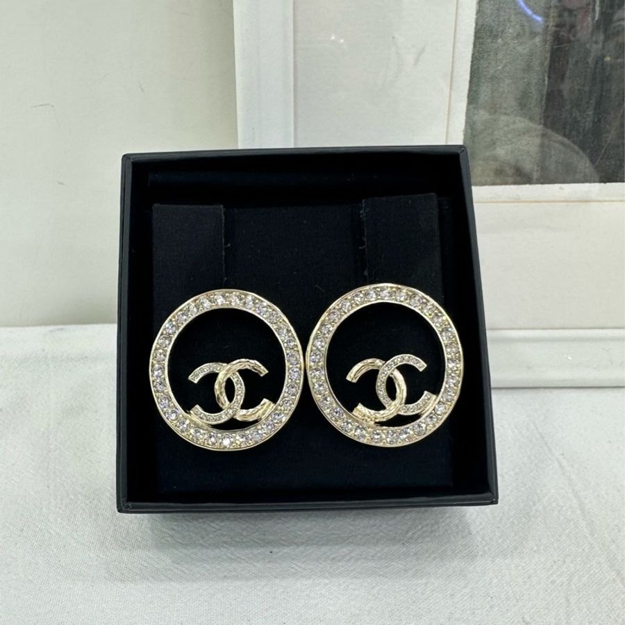 Chanel圓形滿水鑽雙C大logo 大耳環/耳環～-2