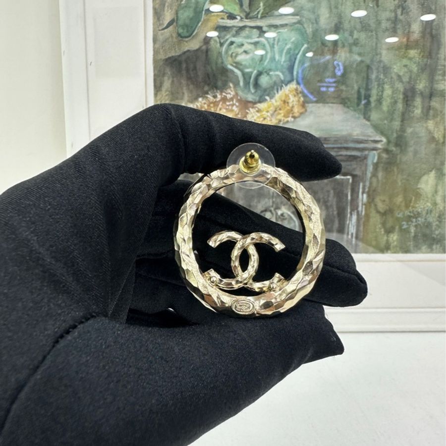 Chanel圓形滿水鑽雙C大logo 大耳環/耳環～-8