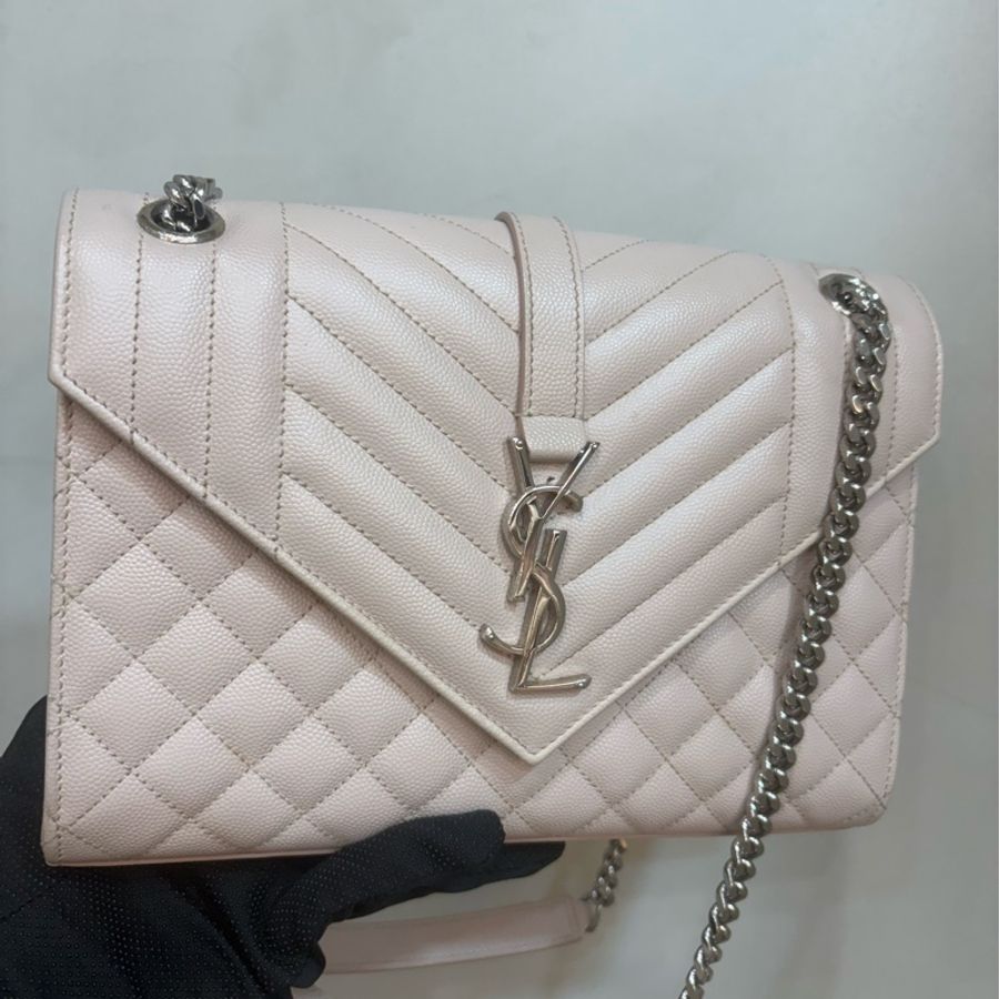 Ysl saint laurent envelop  雙鏈信封包 斜背包 粉色-0