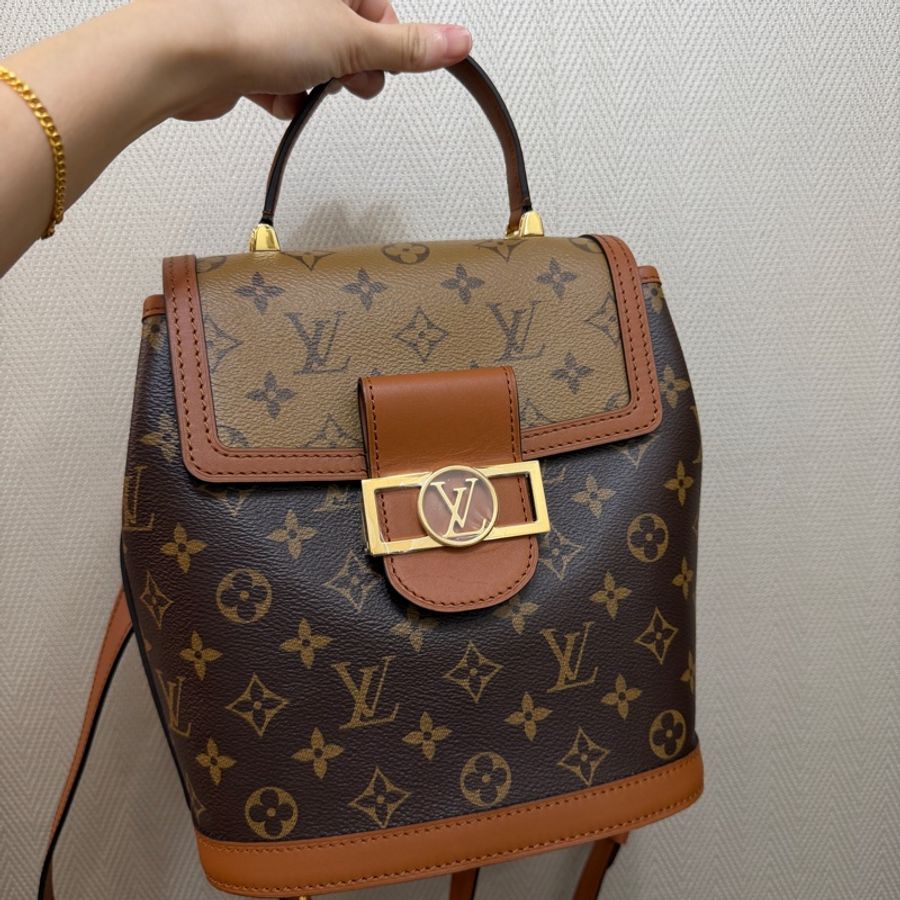 LV 雙色原花金釦Dauphine手提後背包M45142-0