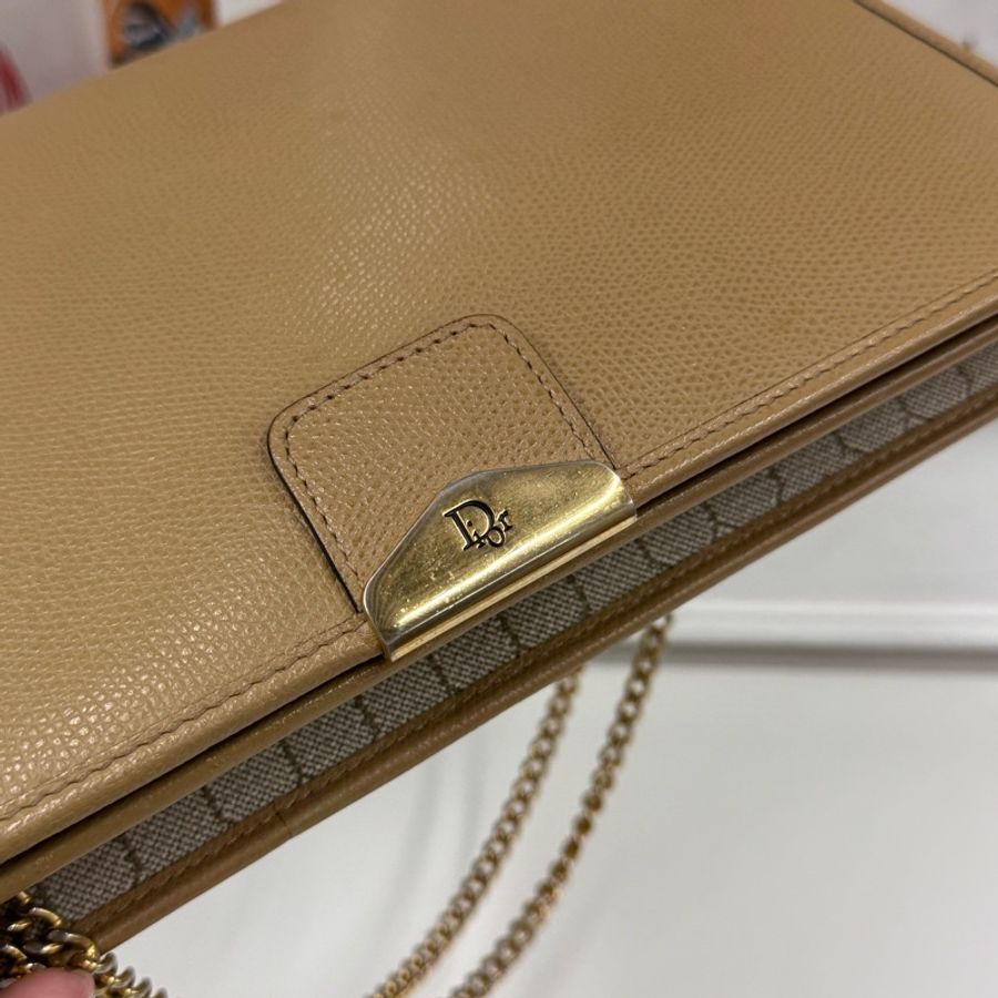 Christian Dior 迪奧 真皮兩用包 斜背包 腋下包 淺棕色 卡其色-7