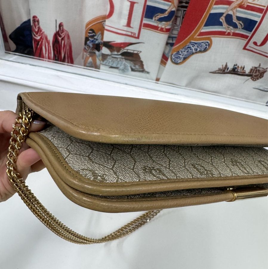 Christian Dior 迪奧 真皮兩用包 斜背包 腋下包 淺棕色 卡其色-17