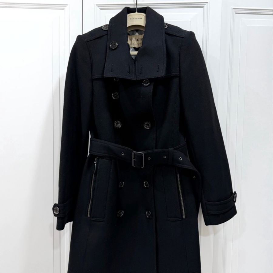 BURBERRY 經典 排釦 黑色 羊毛大衣 長大衣 風衣外套 大衣外套 大衣-0