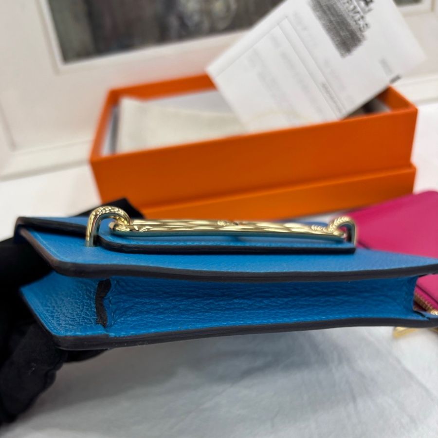 #Hermes 愛馬仕 #roulis slim#豬鼻子#錢包腰包#零錢包 z刻 Bleu Frida/Rose Mexico 弗里達藍拼墨西哥粉子袋-5
