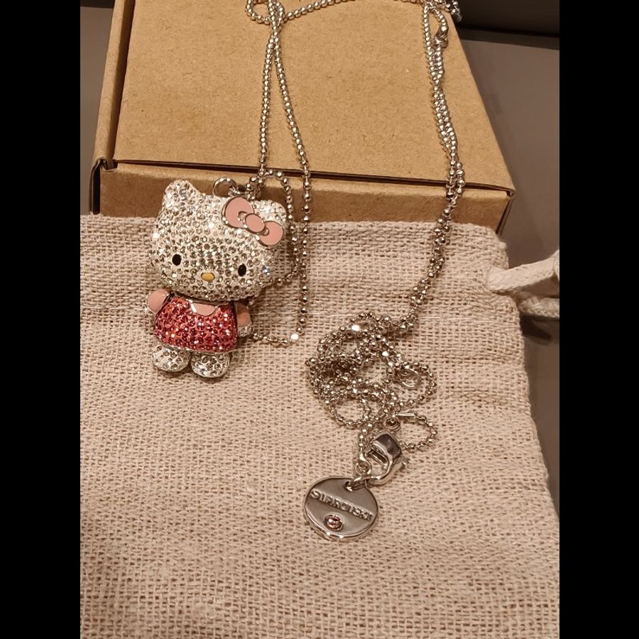 日本進口, hello kitty施華洛世奇水晶項鍊-3