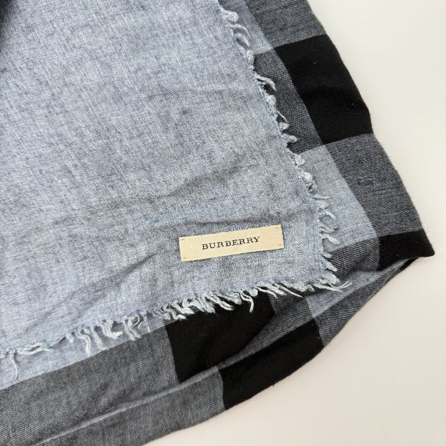 BURBERRY 巴寶莉 經典大方格紋 莫代爾混蠶絲 深灰色 羊毛 大正方披肩 圍巾-0