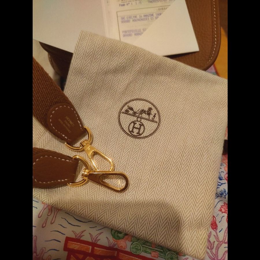 ♡ Hermès Mini Evelyne TPM經典金棕 金釦 ♡ 全配購證齊-8