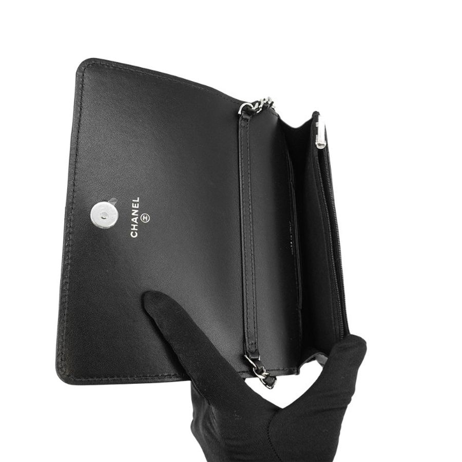 Chanel 展示品 菱格紋羊皮雙色鍊WOC斜背包(AP3699-黑)-4